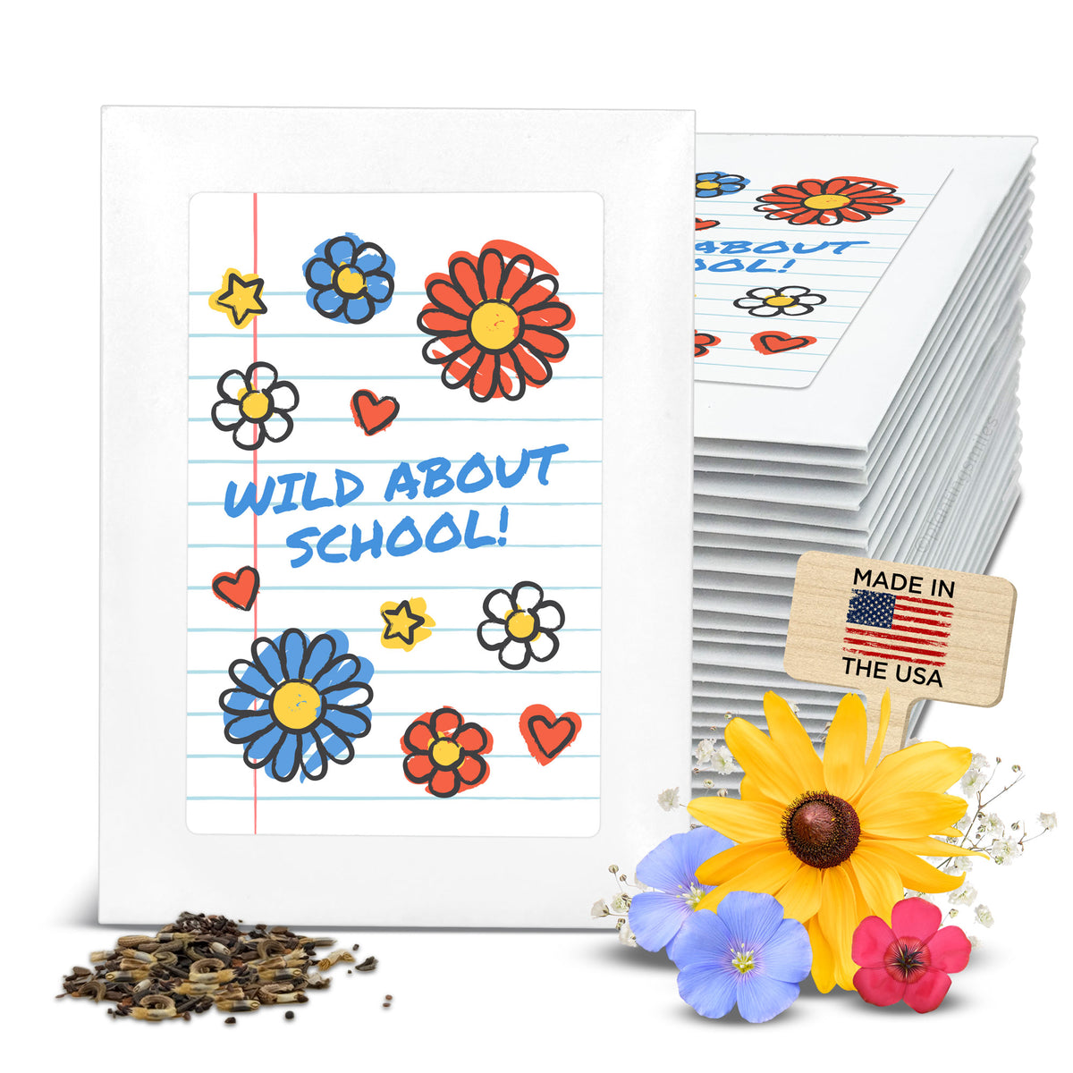 Wildflower Seed Packets, Lined Paper Doodles, Classroom Gift Set (20 Pack)